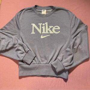 Nike Spell Out Center Swoosh Navy/Light Blue Crew Sweatshirt - Womens Size Small